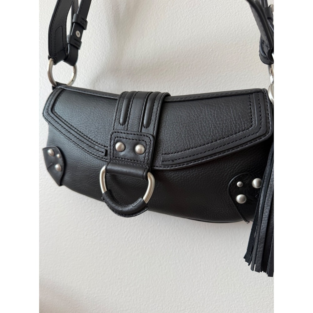 Zara Black Leather Shoulder Bag Women Y2K Minimalist Festival Studded Moto $169 - Picture 5 of 11
